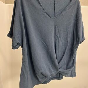 Blue V-Neck Twist Front Top